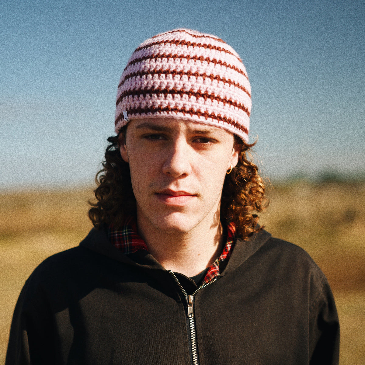 Le Bonnet rayé - Marron/rose