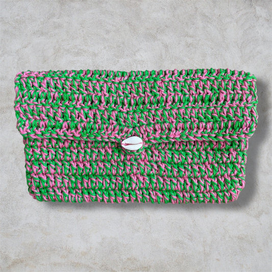 Pochette Cauri rose/verte