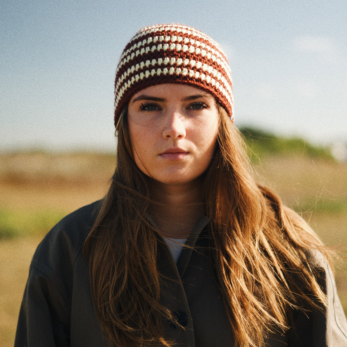 Le Bonnet rayé - Marron/jaune