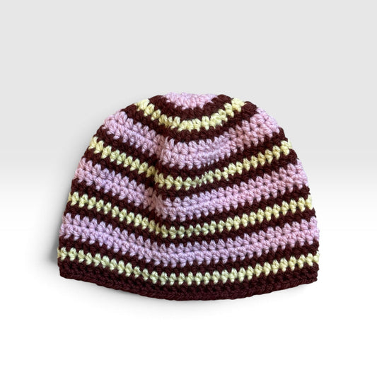 Le Bonnet rayé - Rose/jaune/marron